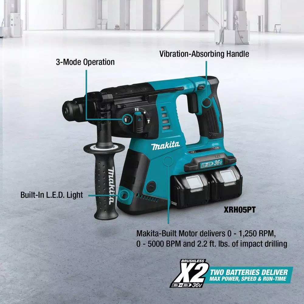 Best Sale 😀 Power Multi Tools Makita 18-Volt X2 LXT Li-Ion (36-Volt) 1 In. Cordless SDS-Plus Concrete/Masonry Rotary 🔨 Hammer Drill With (2) Batteries 5.0Ah 😍 3 Best Sale 😀 Power Multi Tools Makita 18-Volt X2 LXT Li-Ion (36-Volt) 1 In. Cordless SDS-Plus Concrete/Masonry Rotary 🔨 Hammer Drill With (2) Batteries 5.0Ah 😍 - Image 3