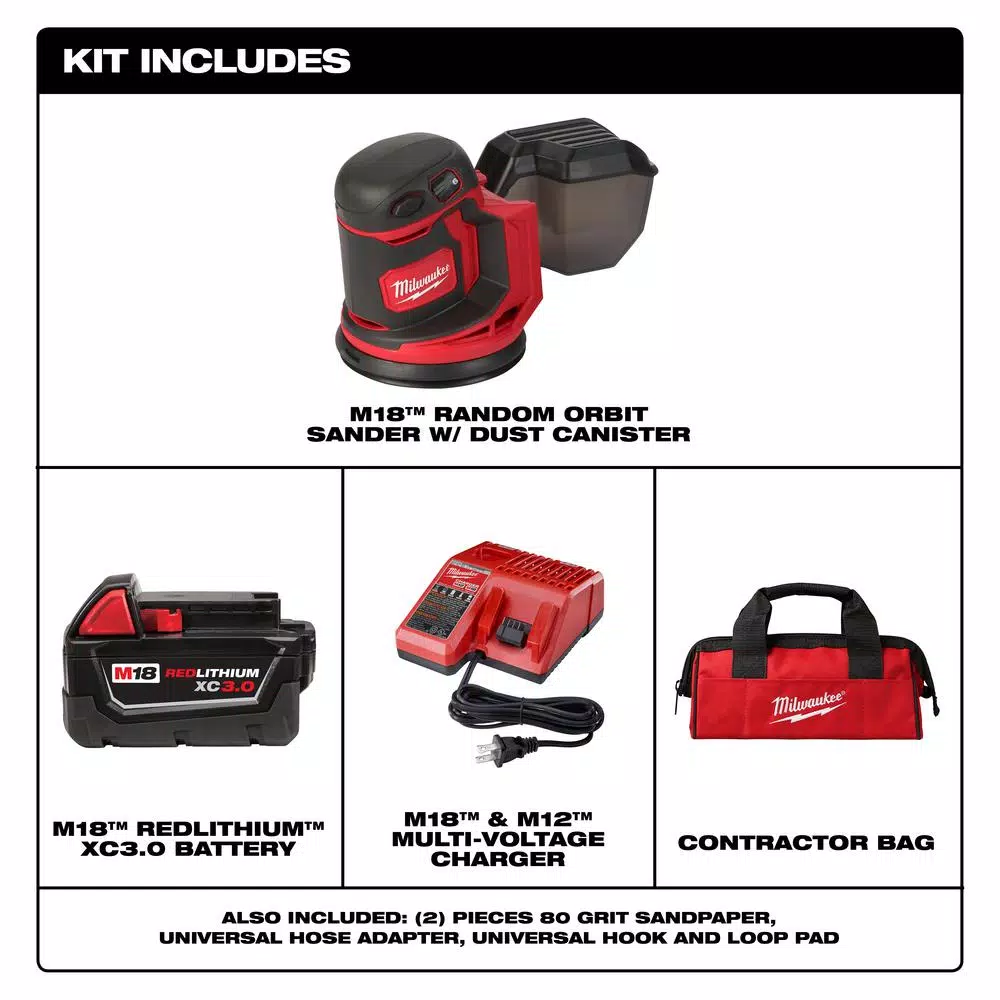 Best Sale 🥰 Sanders Milwaukee M18 18-Volt Lithium-Ion 5 In. Cordless Random Orbit Sander Kit With (1) 3.0Ah Battery, Charger And Tool Bag 🥰 2 Best Sale 🥰 Sanders Milwaukee M18 18-Volt Lithium-Ion 5 In. Cordless Random Orbit Sander Kit With (1) 3.0Ah Battery, Charger And Tool Bag 🥰 - Image 2
