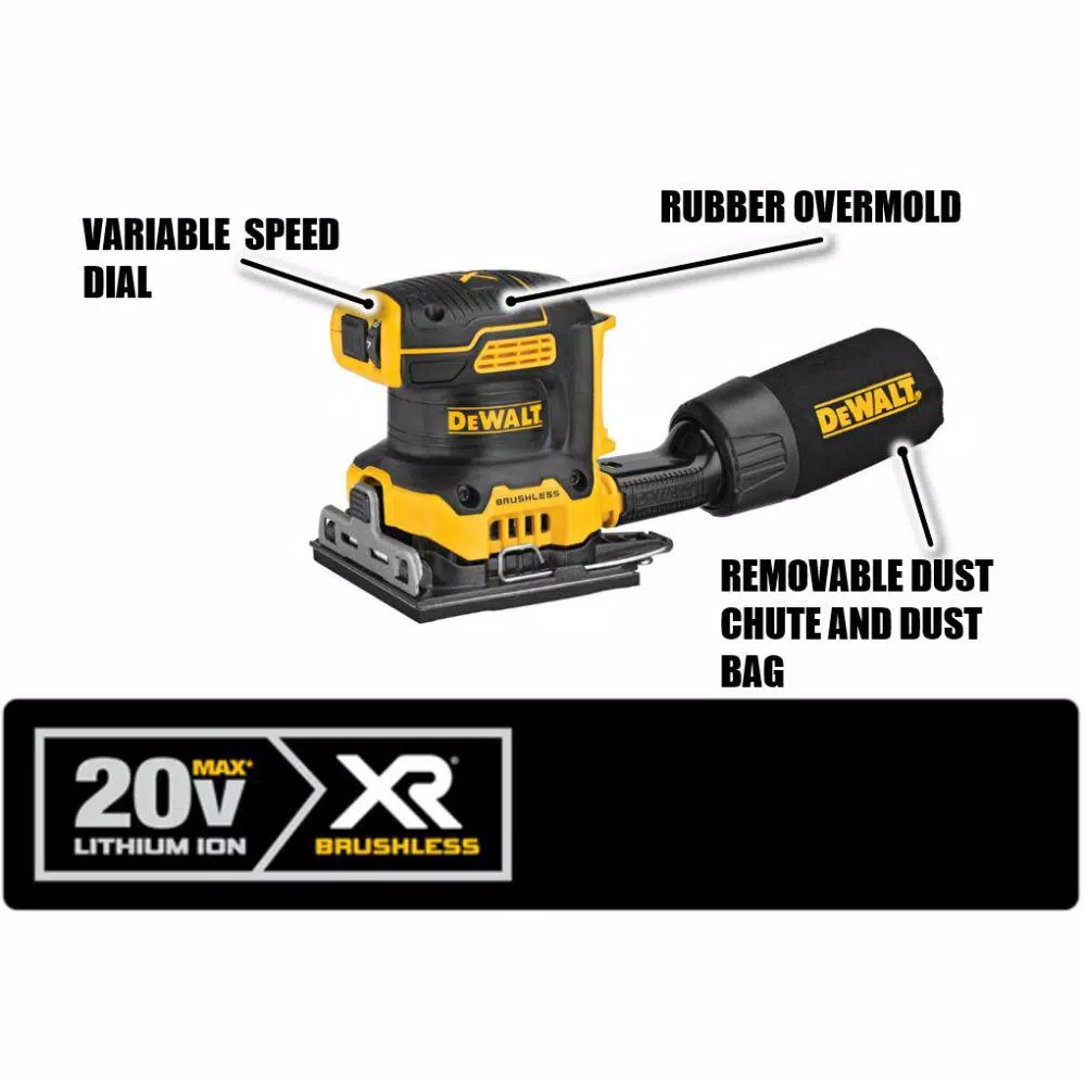 Budget 🛒 Sanders DEWALT 20-Volt MAX XR Cordless Brushless 5 In. Random Orbital Sander With 1/4 Sheet Sander, (1) 20-Volt Battery 3.0Ah & Charger 🥰 3 Budget 🛒 Sanders DEWALT 20-Volt MAX XR Cordless Brushless 5 In. Random Orbital Sander With 1/4 Sheet Sander, (1) 20-Volt Battery 3.0Ah & Charger 🥰 - Image 3
