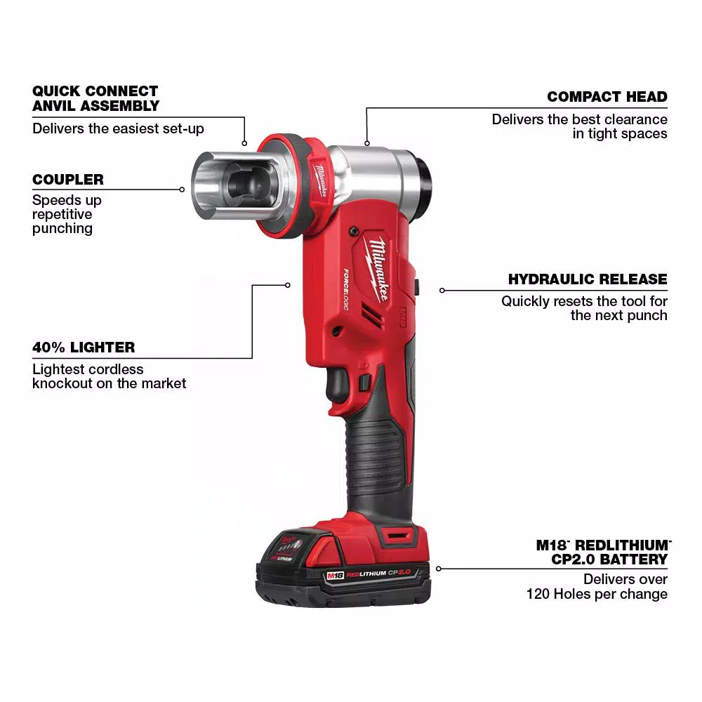 Top 10 ๐ Metalworking Tools Milwaukee M18 18-Volt Lithium-Ion Cordless FORCE LOGIC 6 Ton Knockout Tool Kit W/(1) 2.0Ah Battery And Accessories ๐งจ 4 Top 10 ๐ Metalworking Tools Milwaukee M18 18-Volt Lithium-Ion Cordless FORCE LOGIC 6 Ton Knockout Tool Kit W/(1) 2.0Ah Battery And Accessories ๐งจ - Image 4